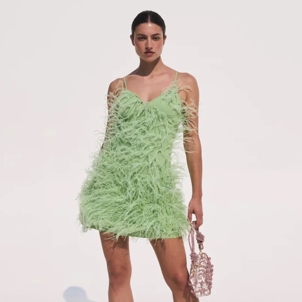 Cult Gaia | Zariah Feather Dress in Aloe